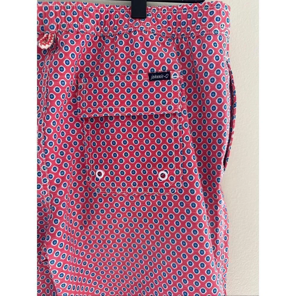 NWOT Johnnie-O Boys Size 16 Bathing Suit Swim Trunks Lined Red Blue Pattern